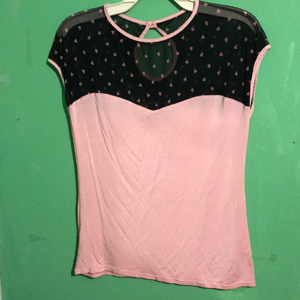 Steady Retro Light Pink Hearts Mesh Knit Top